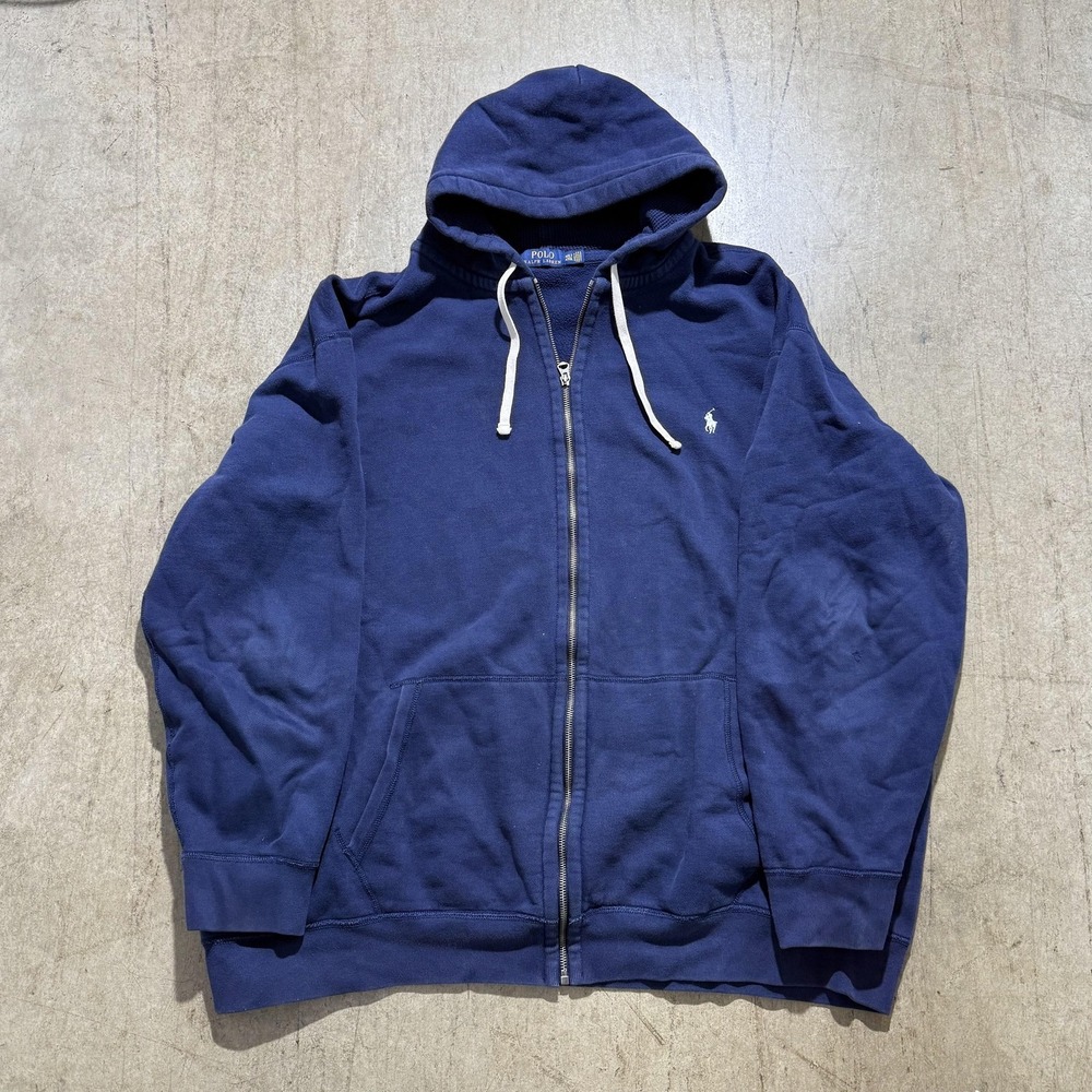 Polo Ralph Lauren Hoodie Sweatshirt Mens 4XLT Blue Full Zip Fleece Logo Pockets